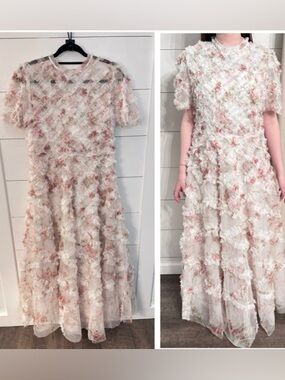 BALLERINA M vintage inspired Soft Pink DIAMOND Tulle Romantic Floral Maxi Dress